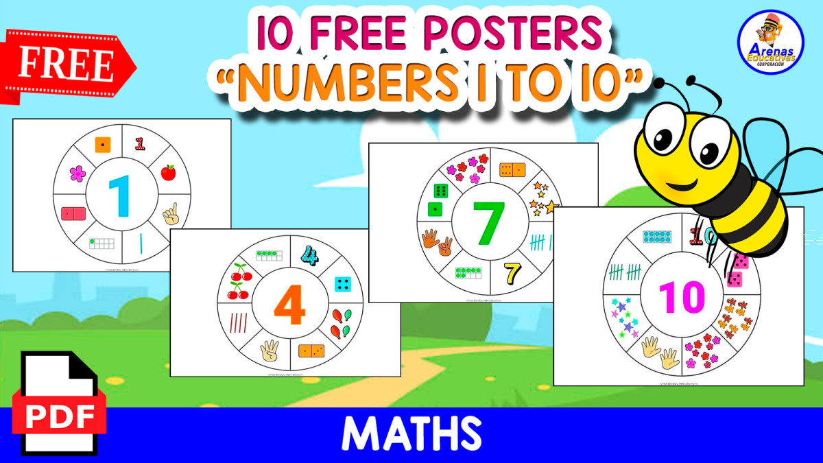 An educational teaching resource from EDITORIAL LAURA EDUCA entitled 10 FREE POSTERS OF NUMBERS 1 TO 10 downloadable at Teach Simple.