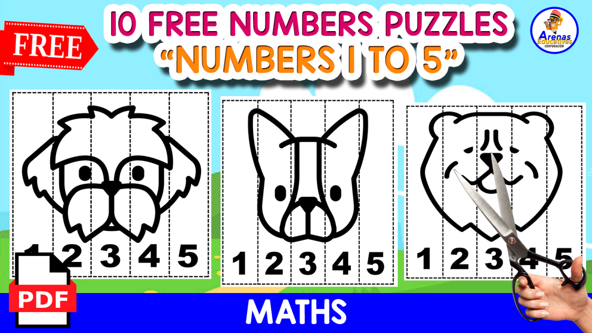 An educational teaching resource from EDITORIAL LAURA EDUCA entitled 10 FREE PUZZLES OF THE NUMBERS 1 - 5 | DOGS THEMED downloadable at Teach Simple.