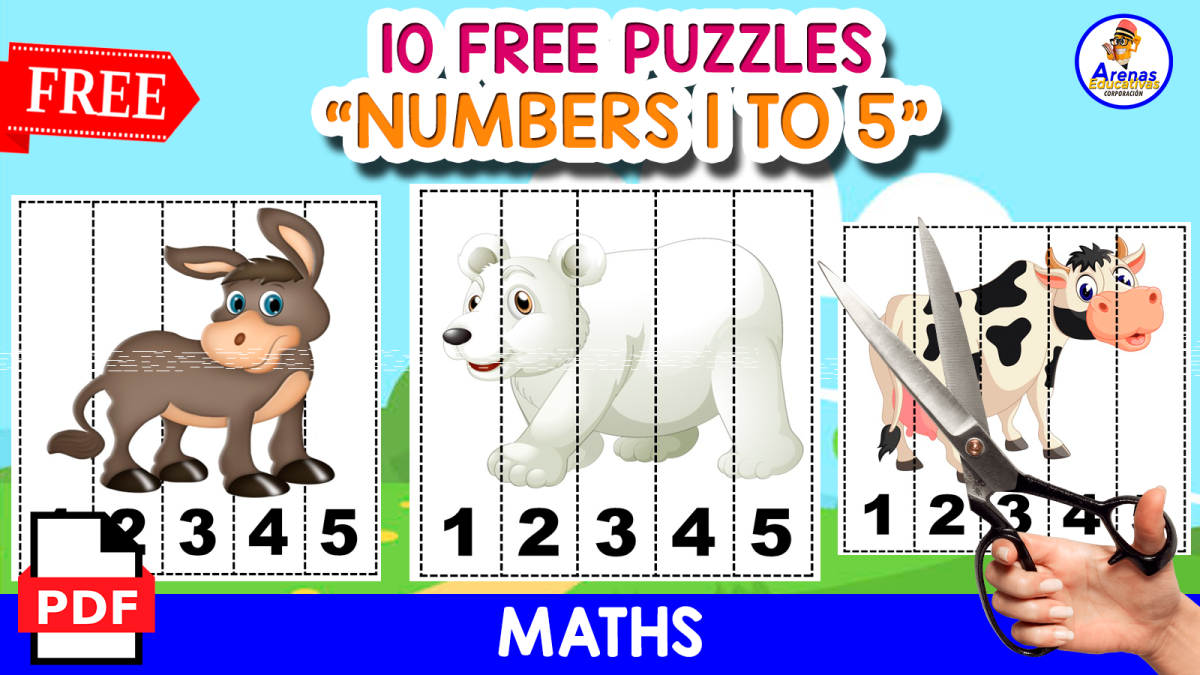 An educational teaching resource from EDITORIAL LAURA EDUCA entitled 10 FREE PUZZLES OF THE NUMBERS 1 TO 10 | ANIMALS THEMED downloadable at Teach Simple.