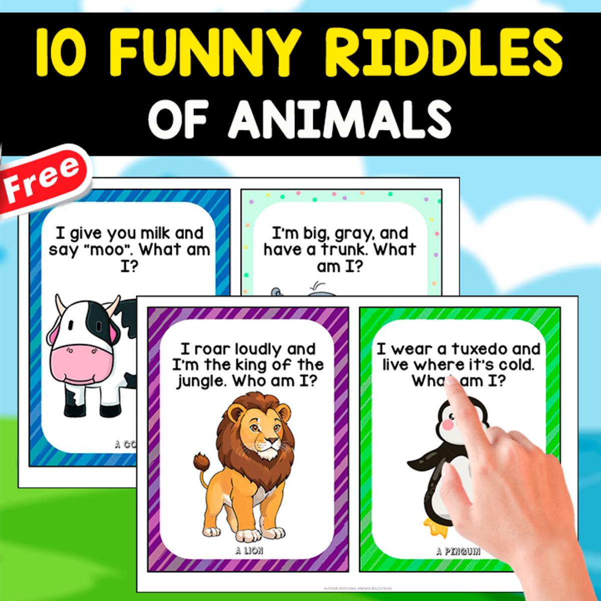 An educational teaching resource from EDITORIAL LAURA EDUCA entitled 10 FUNNY RIDDLES OF ANIMALS | 10 FLASHCARDS downloadable at Teach Simple.