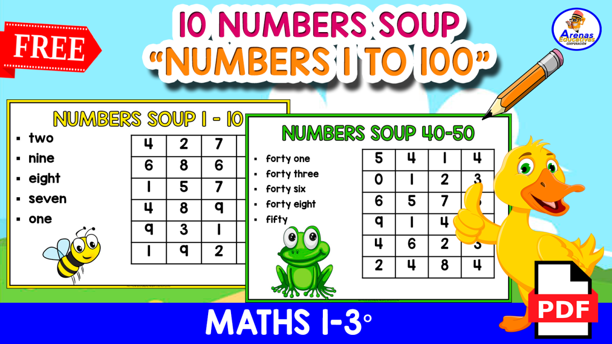 An educational teaching resource from EDITORIAL LAURA EDUCA entitled 10 NUMBERS SOUPS | Numbers 1 to 100 downloadable at Teach Simple.