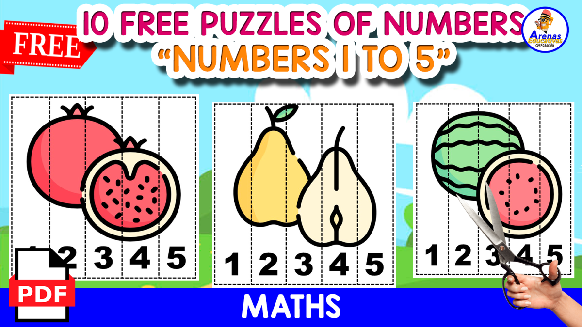 An educational teaching resource from EDITORIAL LAURA EDUCA entitled 10 PUZZLES OF NUMBERS 1 TO 5 | FRUITS THEMED downloadable at Teach Simple.