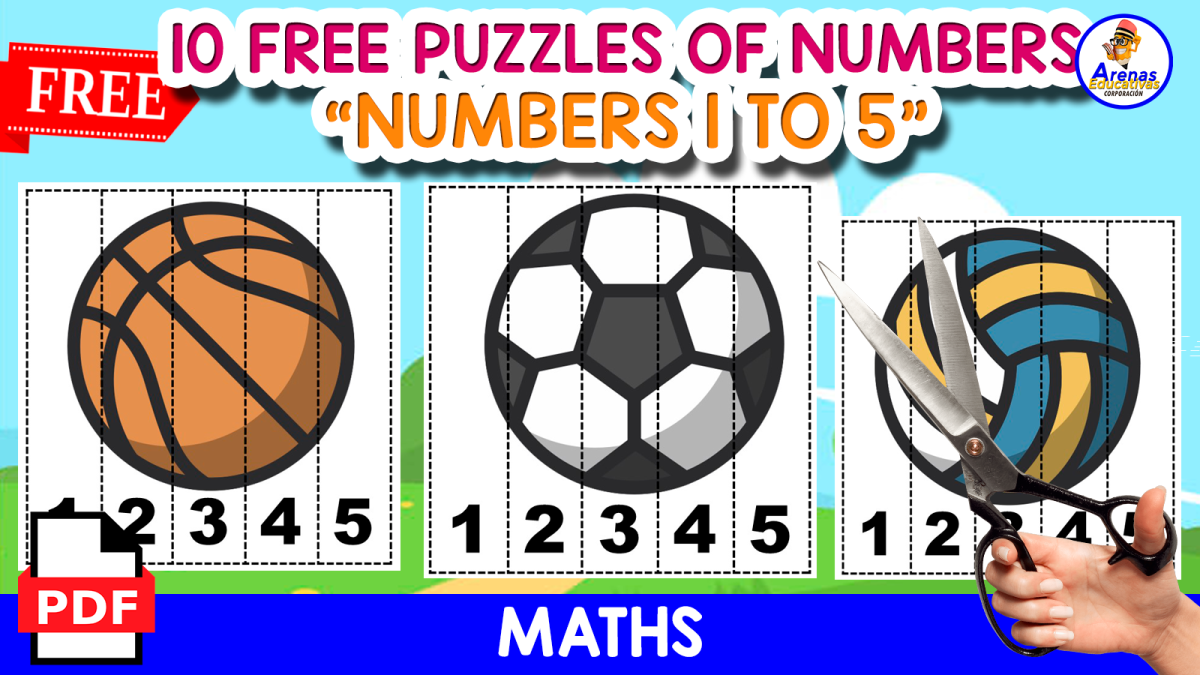 An educational teaching resource from EDITORIAL LAURA EDUCA entitled 10 PUZZLES OF NUMBERS 1 TO 5 | SPORTS THEMED downloadable at Teach Simple.