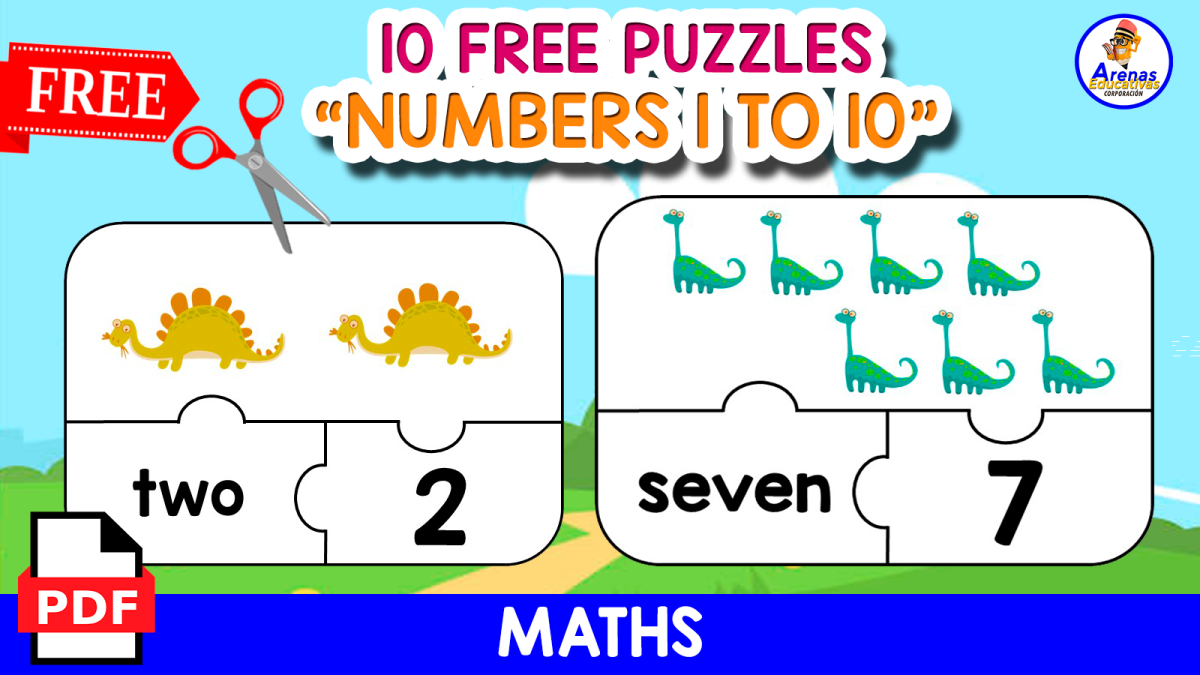 An educational teaching resource from EDITORIAL LAURA EDUCA entitled 10 PUZZLES OF NUMBERS | DINO 1 TO 10 downloadable at Teach Simple.