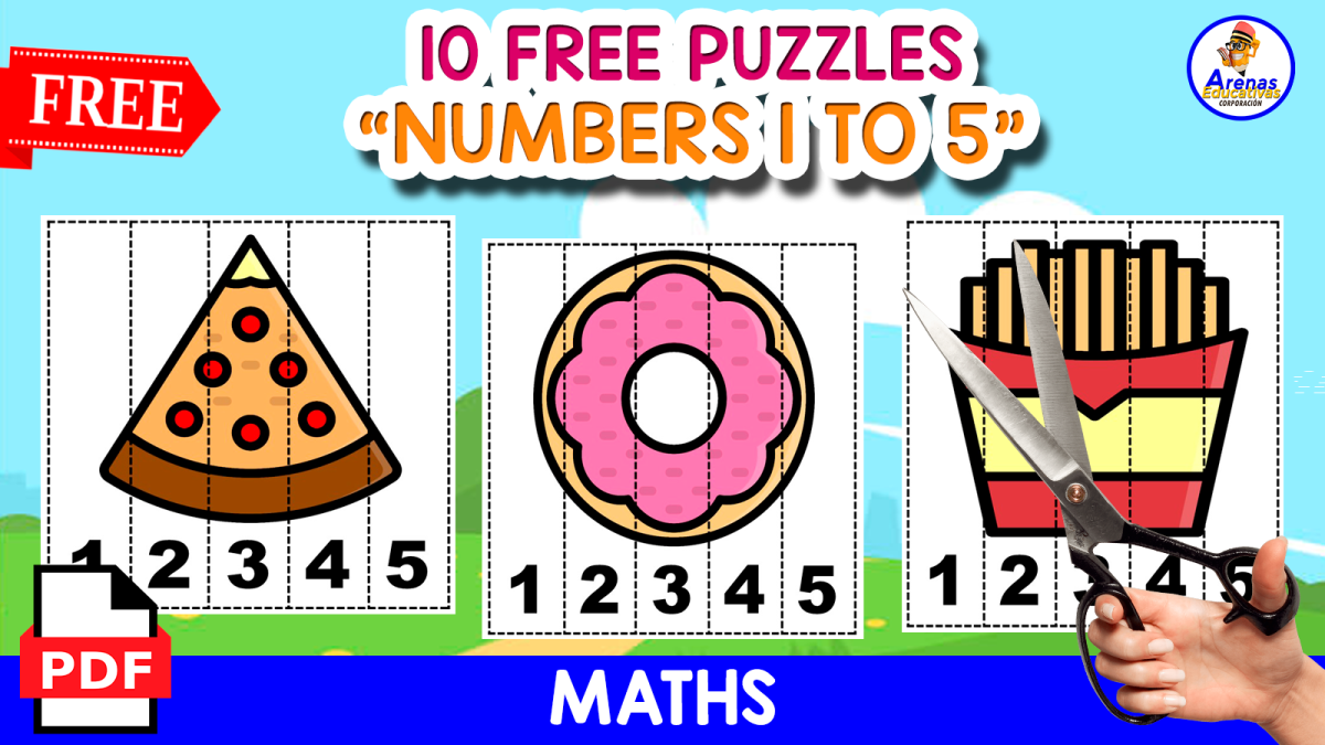 An educational teaching resource from EDITORIAL LAURA EDUCA entitled 10 PUZZLES OF THE NUMBERS 1 TO 5 | FOOD THEMED downloadable at Teach Simple.