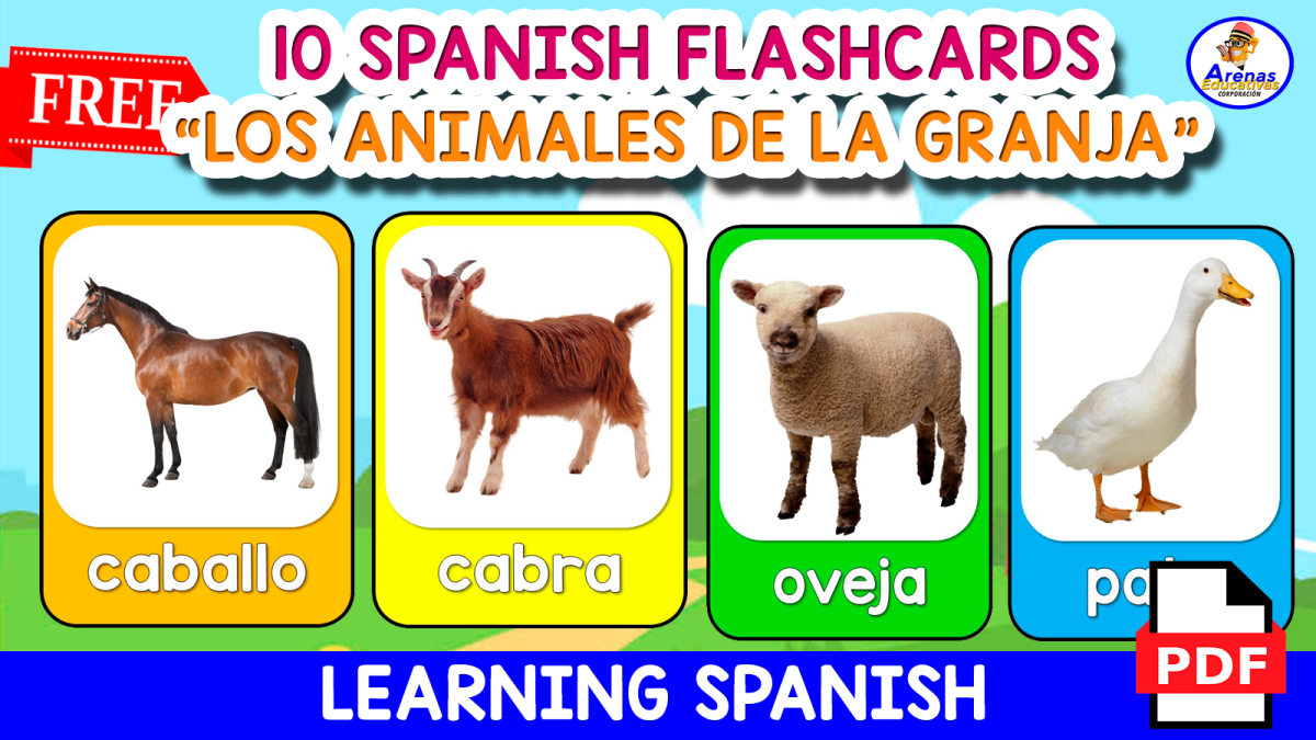 An educational teaching resource from EDITORIAL LAURA EDUCA entitled 10 SPANISH FLASHCARDS | "Los animales de la granja" downloadable at Teach Simple.