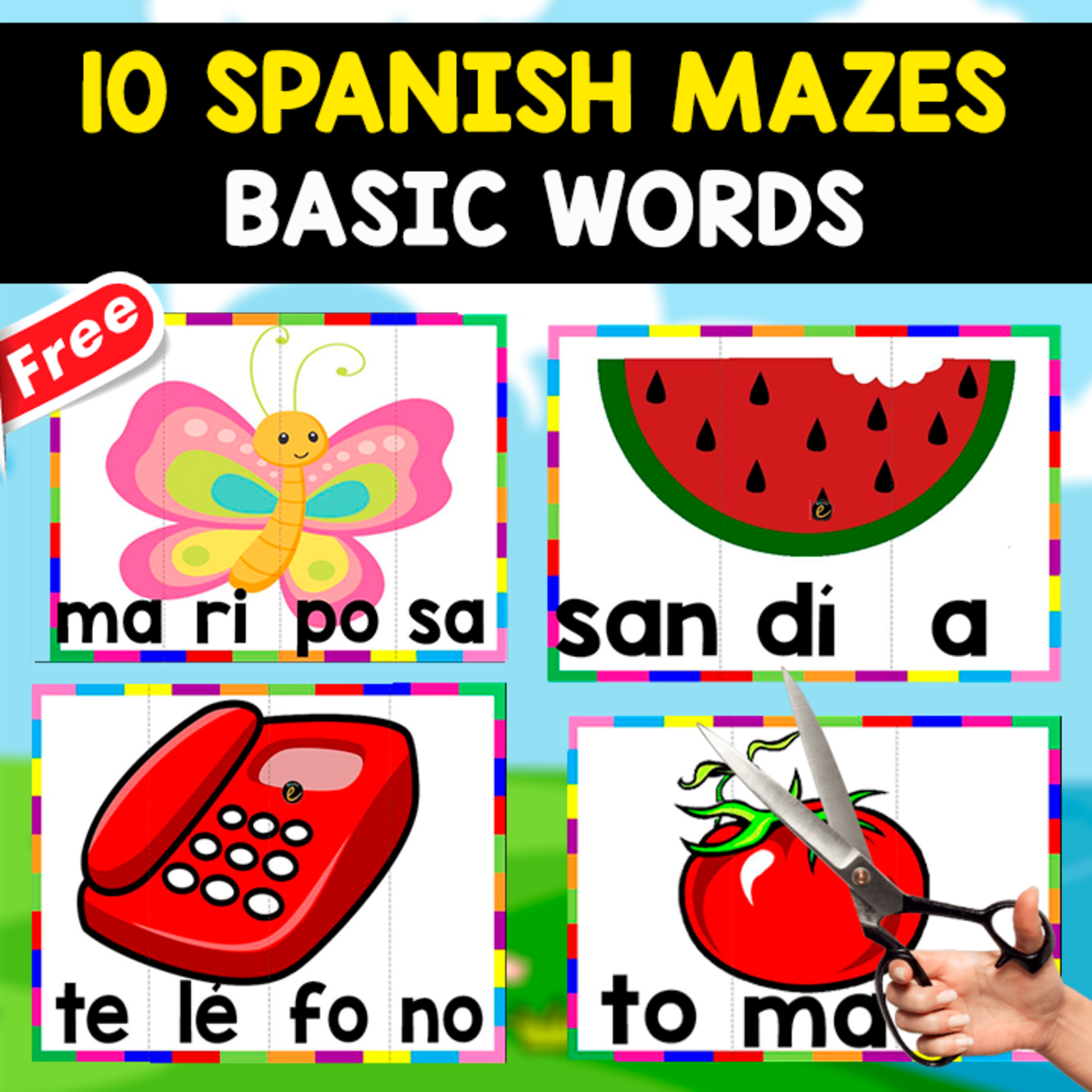 An educational teaching resource from EDITORIAL LAURA EDUCA entitled 10 SPANISH MAZES | BASIC WORDS downloadable at Teach Simple.