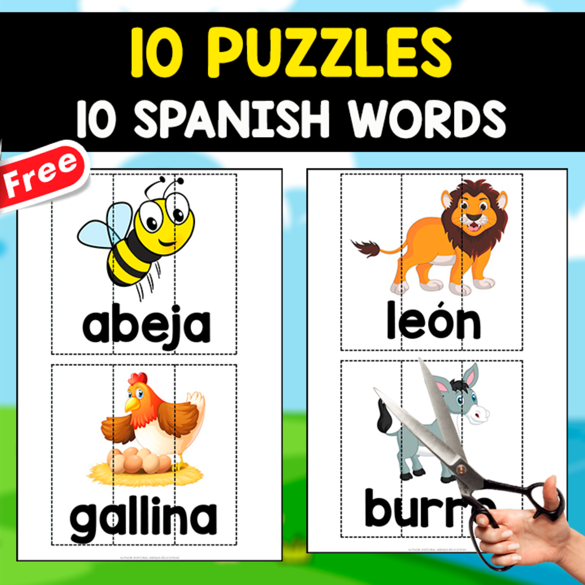 An educational teaching resource from EDITORIAL LAURA EDUCA entitled 10 SPANISH PUZZLES | FOR LEARNING SPANISH VOCABULARY OF ANIMALS downloadable at Teach Simple.