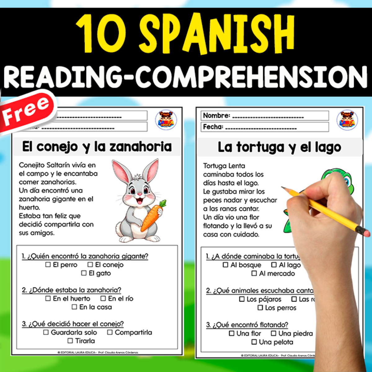 An educational teaching resource from EDITORIAL LAURA EDUCA entitled 10 SPANISH TEXTS OF READING-COMPRENSION | FREE RESOURCE downloadable at Teach Simple.