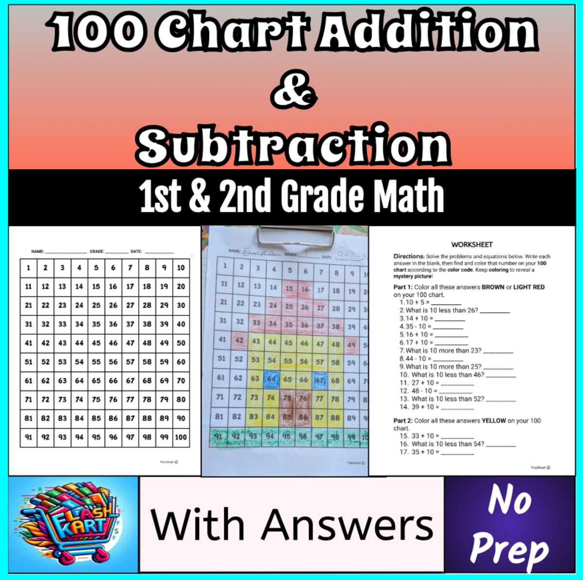 100 Chart Mystery Picture Reveal | House | Addition & Subtraction preview