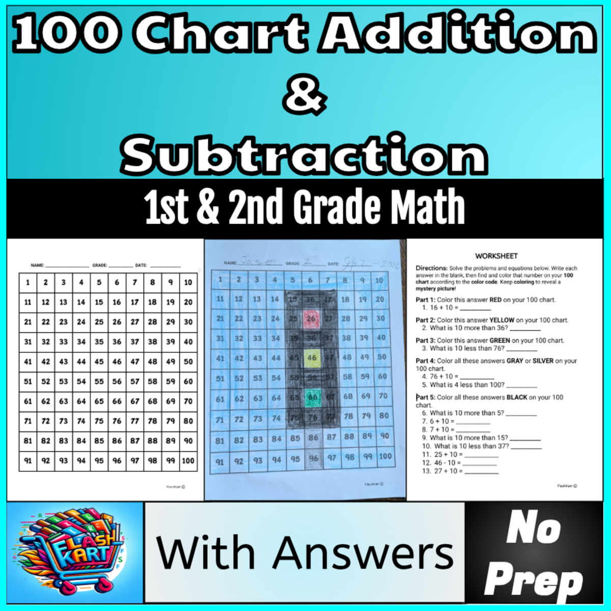 100 Chart Mystery Picture Reveal Traffic Light Addition & Subtraction preview