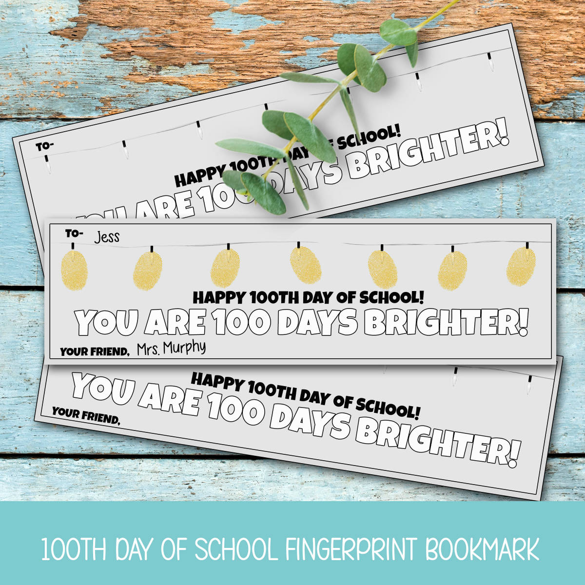 An educational teaching resource from Forever June Digital Design entitled 100 DAYS OF SCHOOL CRAFT, PRINTABLE BOOKMARK, DIY FINGERPRINT ART downloadable at Teach Simple.