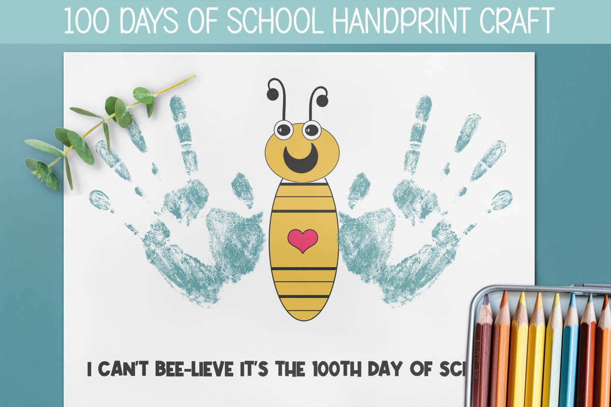 An educational teaching resource from Forever June Digital Design entitled 100 DAYS OF SCHOOL POSTER, DIY HANDPRINT CRAFT,  COLORING ACTIVITY downloadable at Teach Simple.