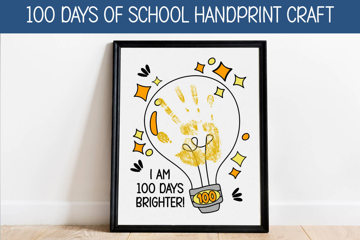 An educational teaching resource from Forever June Digital Design entitled 100 DAYS OF SCHOOL POSTER TEMPLATE, DIY HANDPRINT CRAFTS FOR KIDS downloadable at Teach Simple.
