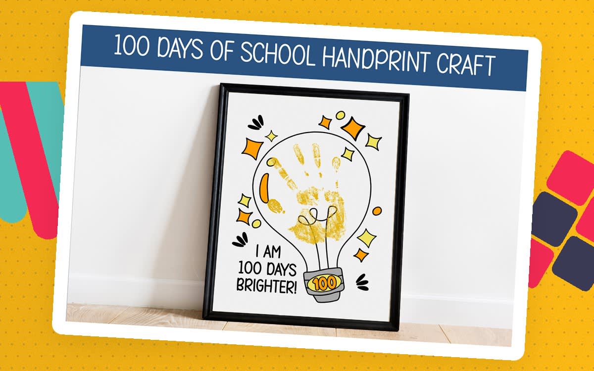 An educational teaching resource from Forever June Digital Design entitled 100 DAYS OF SCHOOL POSTER TEMPLATE, DIY HANDPRINT CRAFTS FOR KIDS downloadable at Teach Simple.