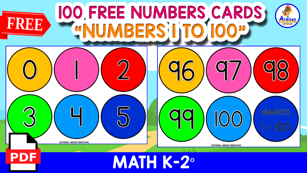 An educational teaching resource from EDITORIAL LAURA EDUCA entitled 100 FREE NUMBERS FLASHCARDS | Numbers 1 to 100 downloadable at Teach Simple.