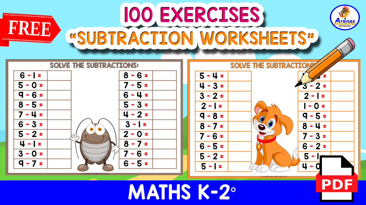 An educational teaching resource from EDITORIAL LAURA EDUCA entitled 100 Subtraction Exercises | 5 Worksheets downloadable at Teach Simple.
