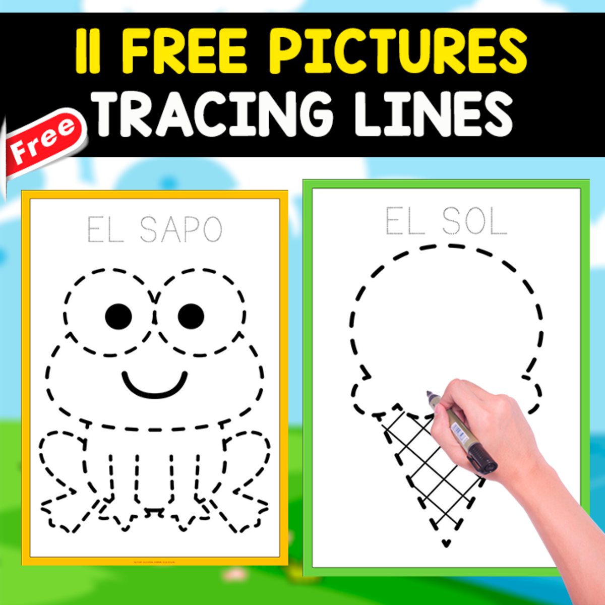 An educational teaching resource from EDITORIAL LAURA EDUCA entitled 11 FREE PICTURES FOR TRACING LINES | SPANISH WORDS downloadable at Teach Simple.