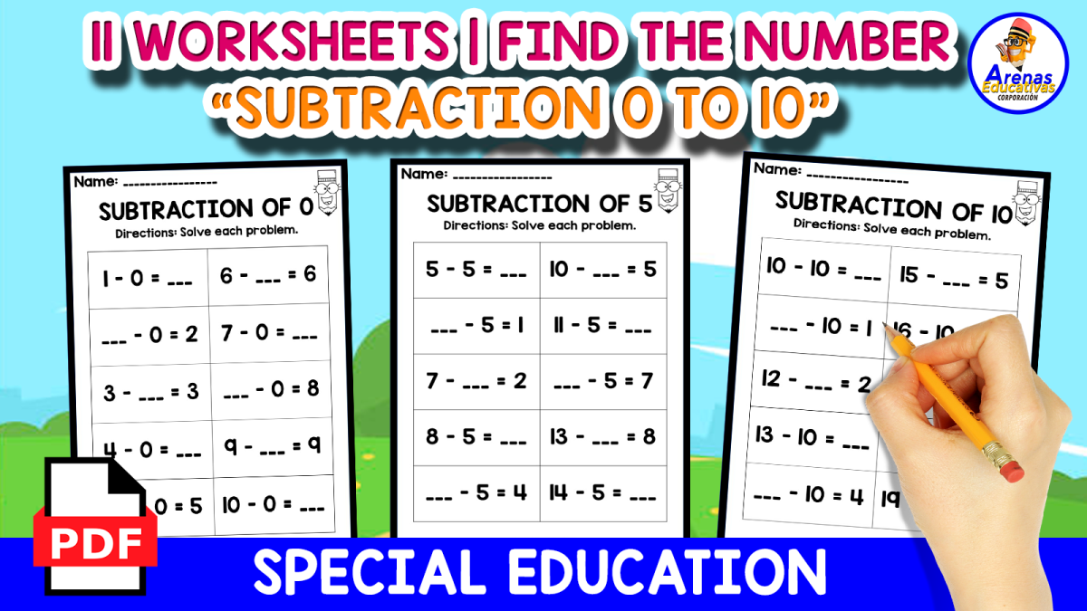 An educational teaching resource from EDITORIAL LAURA EDUCA entitled 11 SUBTRACTION WORKSHEETS | Find the missing number downloadable at Teach Simple.