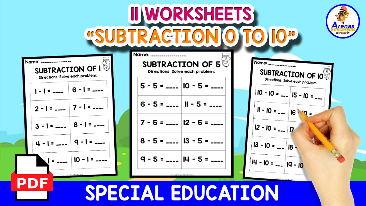 An educational teaching resource from EDITORIAL LAURA EDUCA entitled 11 SUBTRACTION WORKSHEETS | Tables 0 to 10 downloadable at Teach Simple.
