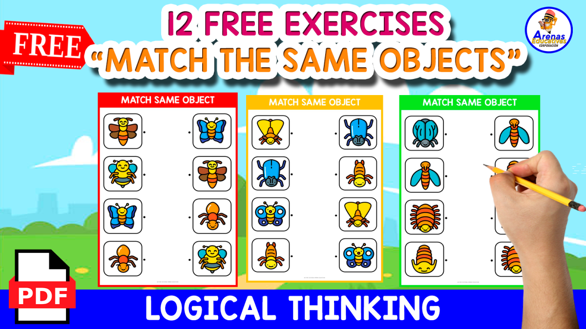An educational teaching resource from EDITORIAL LAURA EDUCA entitled 12 FREE EXERCISES OF MATCHING THE SAME OBJECT | INSECTS THEMED downloadable at Teach Simple.