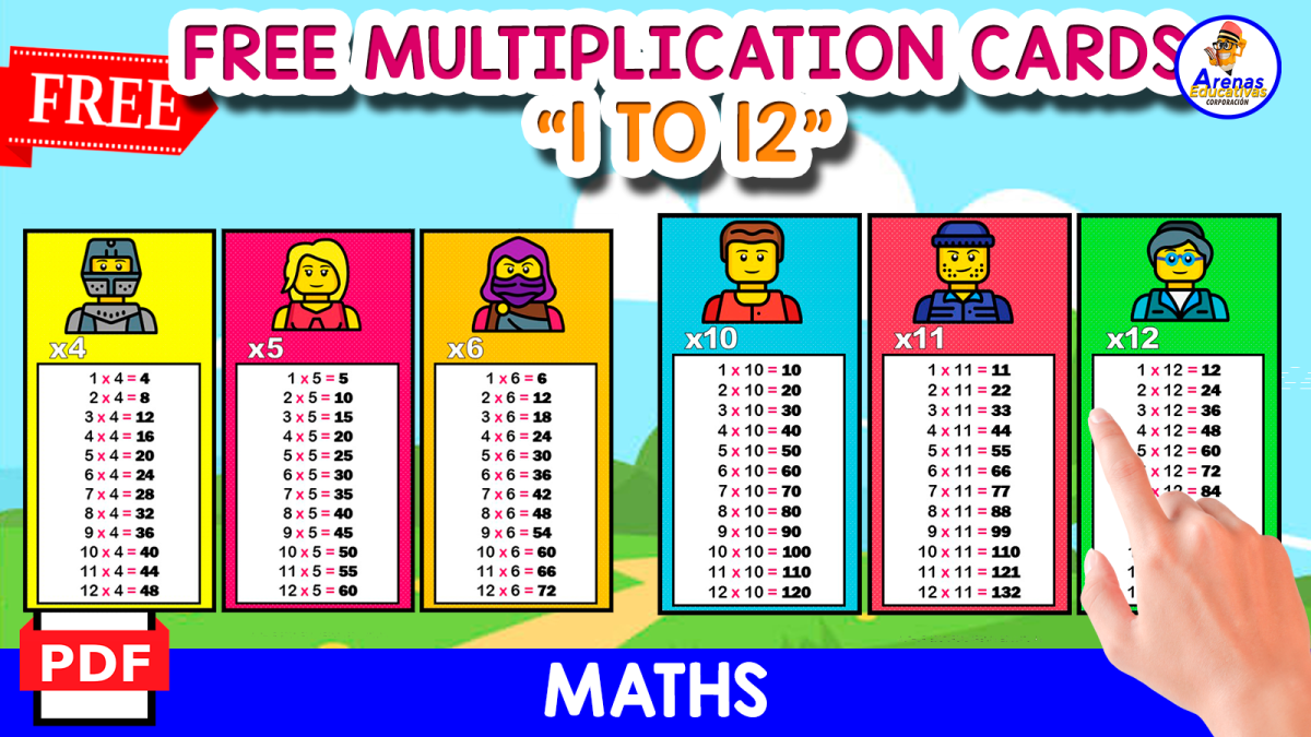 An educational teaching resource from EDITORIAL LAURA EDUCA entitled 12 FREE MULTIPLICATION CARDS | LEGO THEMED downloadable at Teach Simple.