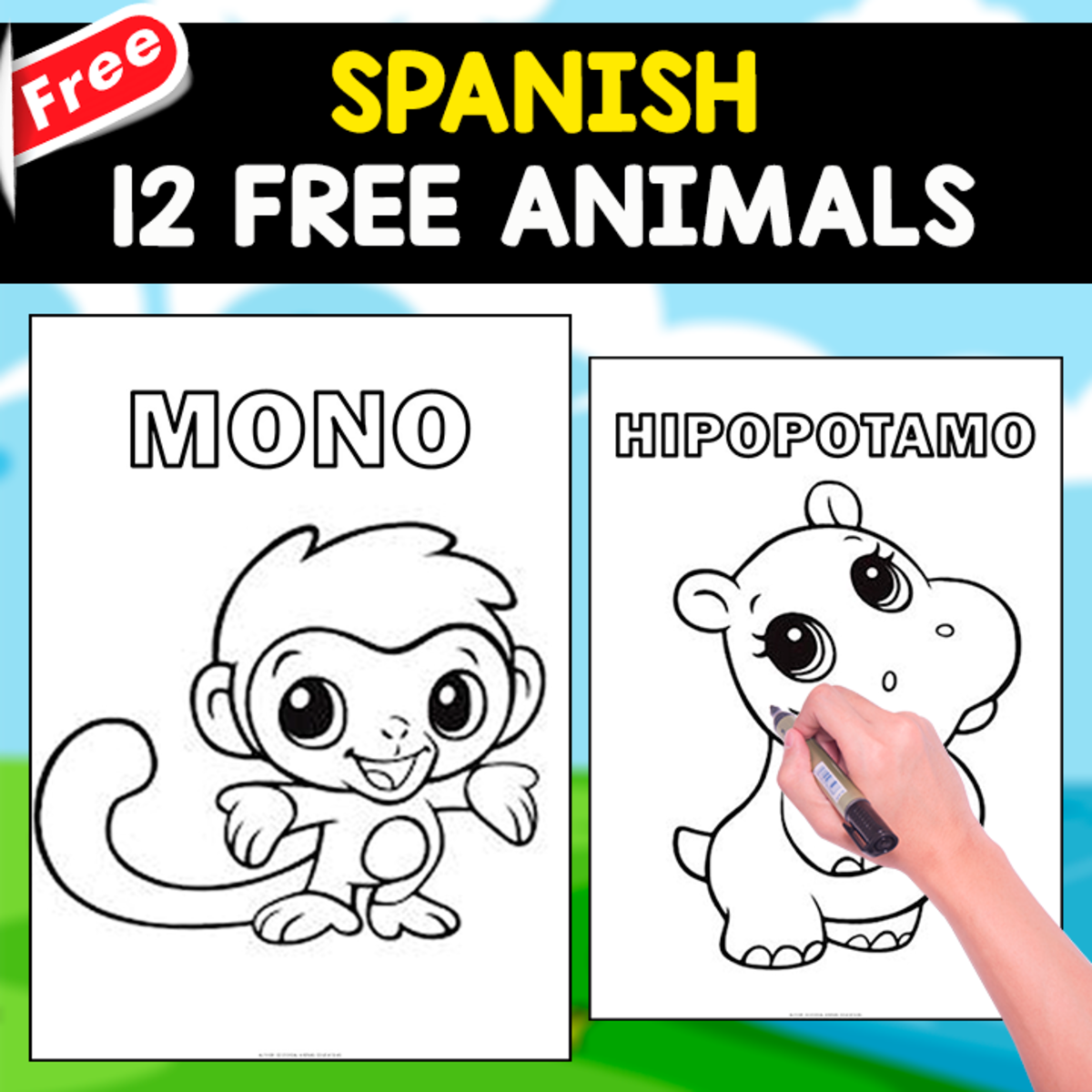 An educational teaching resource from EDITORIAL LAURA EDUCA entitled 12 FREE PICTURES OF ANIMALS | SPANISH RESOURCE downloadable at Teach Simple.