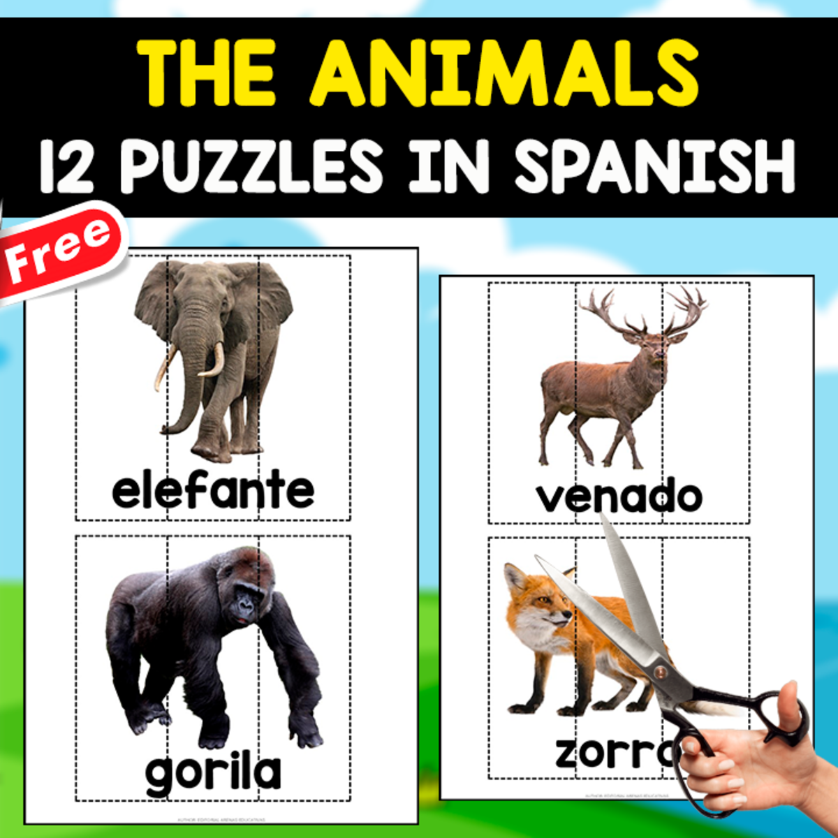 An educational teaching resource from EDITORIAL LAURA EDUCA entitled 12 FREE PUZZLES IN SPANISH | WILD ANIMALS downloadable at Teach Simple.
