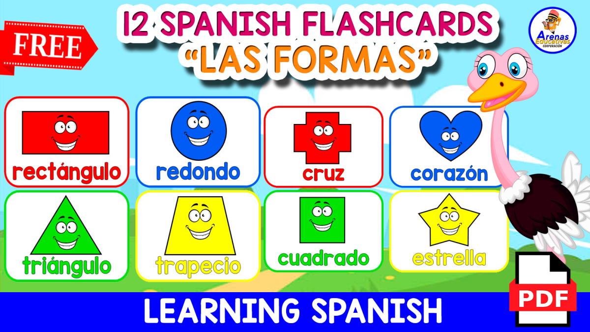 An educational teaching resource from EDITORIAL LAURA EDUCA entitled 12 FREE SPANISH FLASHCARDS | "Las formas geométricas" downloadable at Teach Simple.