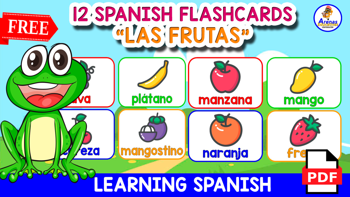 An educational teaching resource from EDITORIAL LAURA EDUCA entitled 12 FREE SPANISH FLASHCARDS | "Las Frutas" downloadable at Teach Simple.