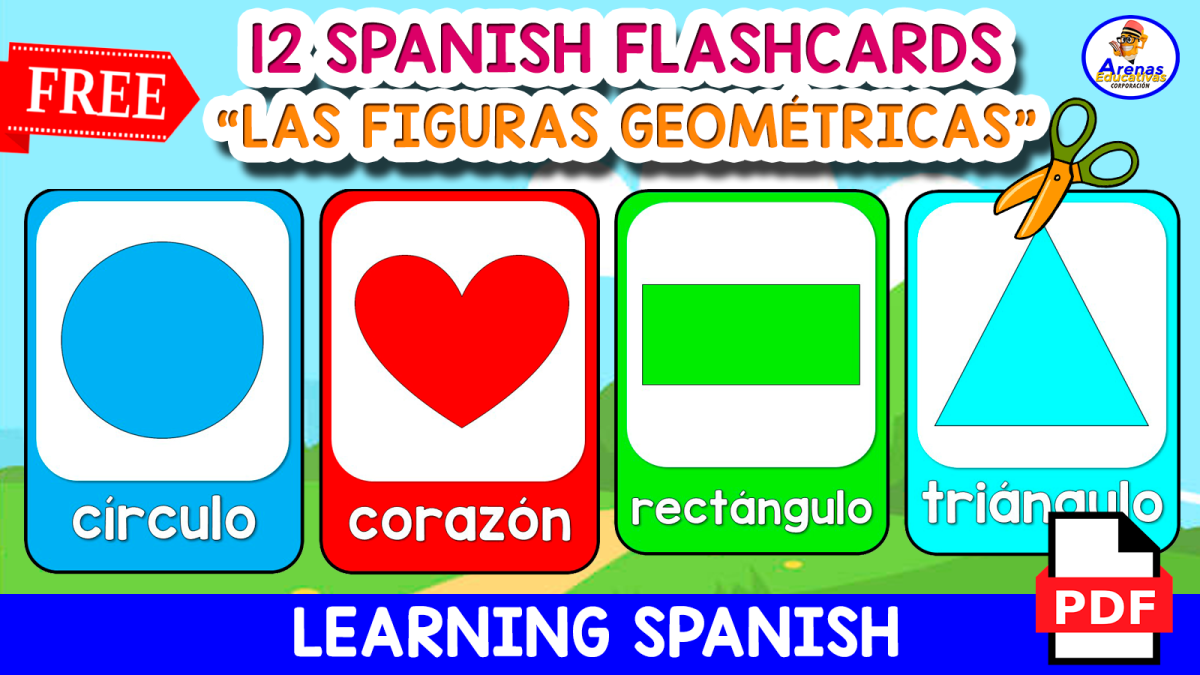 An educational teaching resource from EDITORIAL LAURA EDUCA entitled 12 SPANISH FLASHCARDS | "Las figuras geométricas" downloadable at Teach Simple.