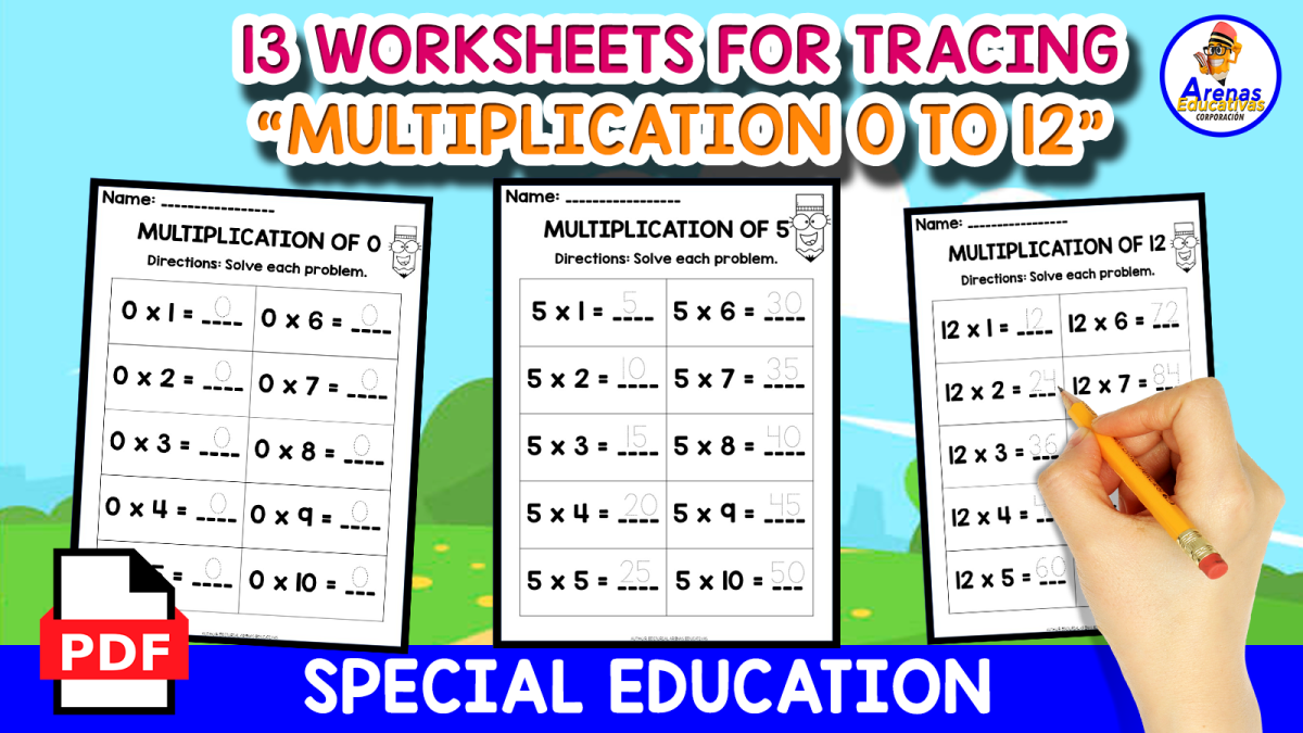 An educational teaching resource from EDITORIAL LAURA EDUCA entitled 13 Multiplication Tracing Worksheets – Special Ed downloadable at Teach Simple.