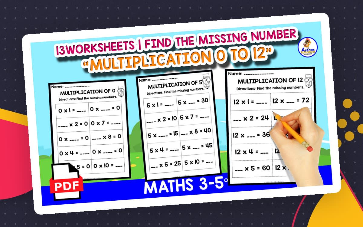 An educational teaching resource from EDITORIAL LAURA EDUCA entitled 13 MULTIPLICATION WORKSHEETS | Missing Numbers downloadable at Teach Simple.