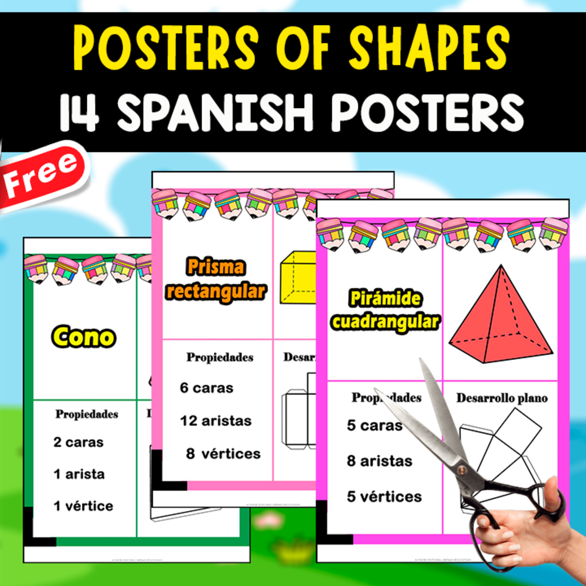 An educational teaching resource from EDITORIAL LAURA EDUCA entitled 14 FREE POSTERS OF SHAPES | SPANISH RESOURCE downloadable at Teach Simple.