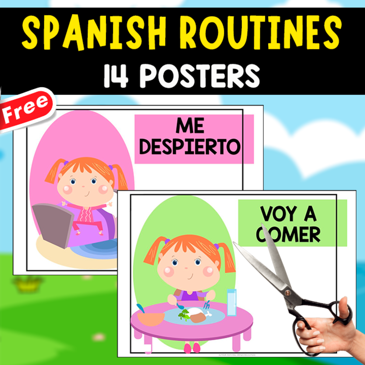 An educational teaching resource from EDITORIAL LAURA EDUCA entitled 14 POSTERS OF SPANISH ROUTINES | FREE downloadable at Teach Simple.