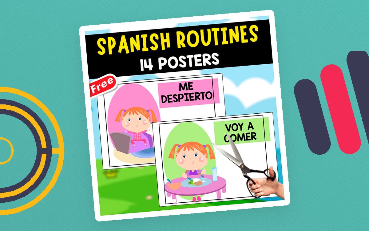 An educational teaching resource from EDITORIAL LAURA EDUCA entitled 14 POSTERS OF SPANISH ROUTINES | FREE downloadable at Teach Simple.