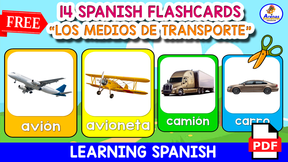 An educational teaching resource from EDITORIAL LAURA EDUCA entitled 14 SPANISH FLASHCARDS | "Los medios de transporte" downloadable at Teach Simple.