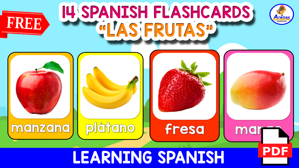 An educational teaching resource from EDITORIAL LAURA EDUCA entitled 14 SPANISH FLASHCARDS | "The fruits" downloadable at Teach Simple.
