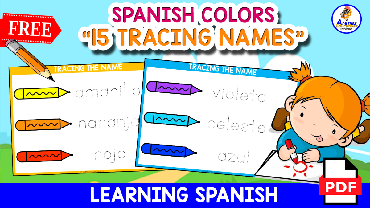 An educational teaching resource from EDITORIAL LAURA EDUCA entitled 15 SPANISH COLORS | Tracing Spanish Worksheet downloadable at Teach Simple.