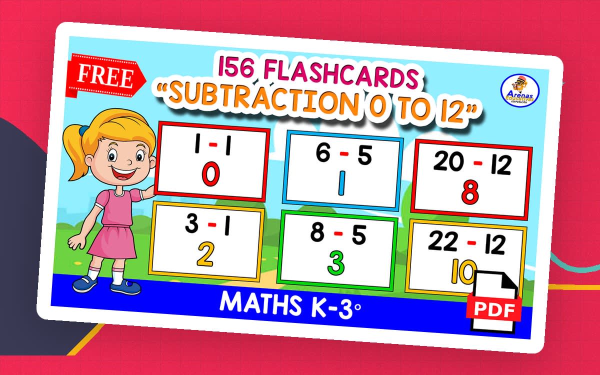 An educational teaching resource from EDITORIAL LAURA EDUCA entitled 156 SUBTRACTION FLASHCARDS With Answer | Tables 0 to 12 downloadable at Teach Simple.