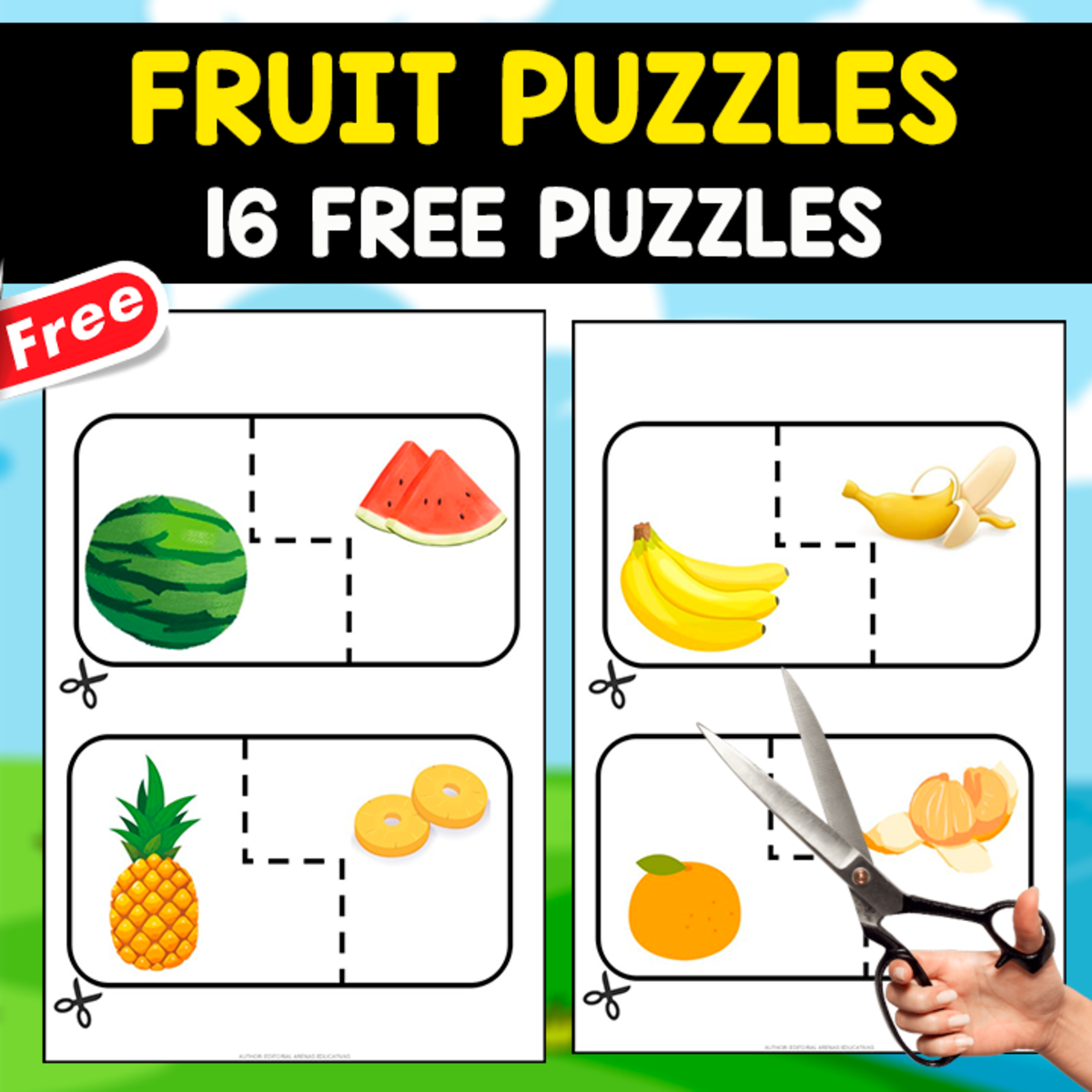 An educational teaching resource from EDITORIAL LAURA EDUCA entitled 16 FREE PUZZLES | FRUITS THEMED downloadable at Teach Simple.