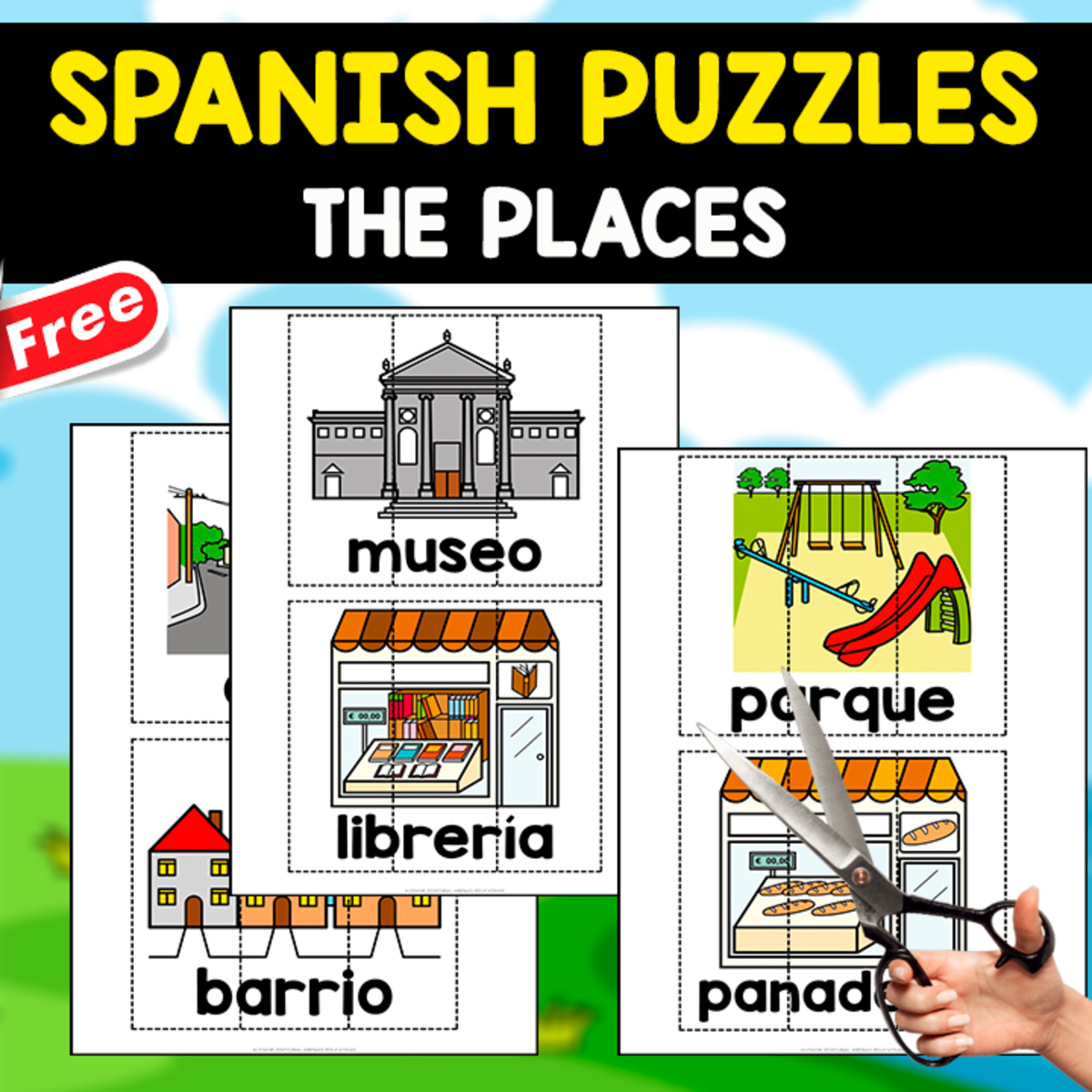 An educational teaching resource from EDITORIAL LAURA EDUCA entitled 18 FREE PUZZLES IN SPANISH | The Places downloadable at Teach Simple.