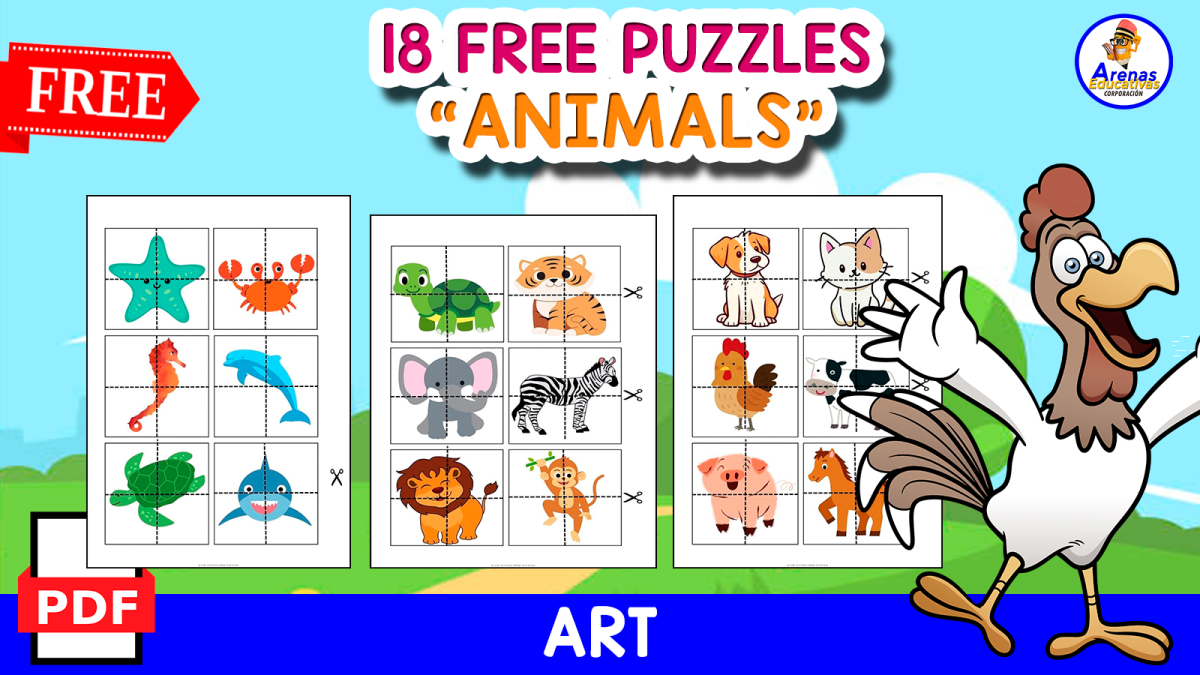 An educational teaching resource from EDITORIAL LAURA EDUCA entitled 18 FREE PUZZLES OF ANIMALS | BRAIN GAME FOR KIDS downloadable at Teach Simple.