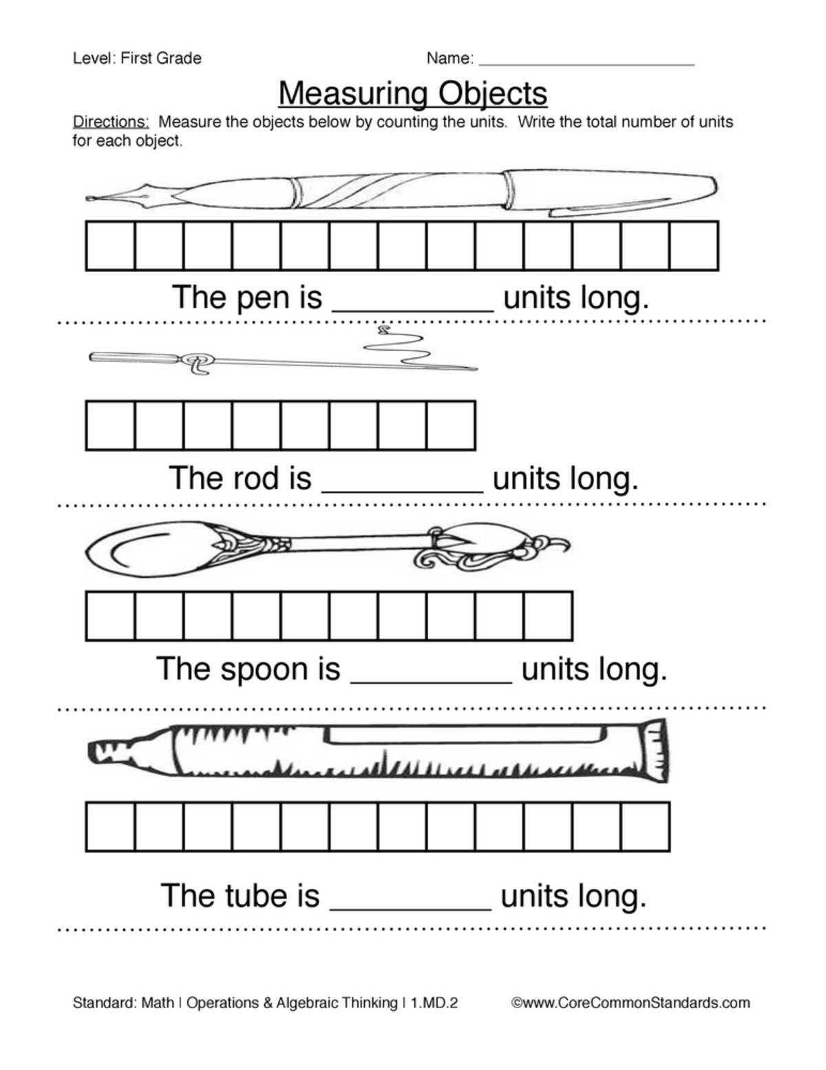 An educational teaching resource from Have Fun Teaching entitled 1.MD.2 Common Core Worksheet downloadable at Teach Simple.