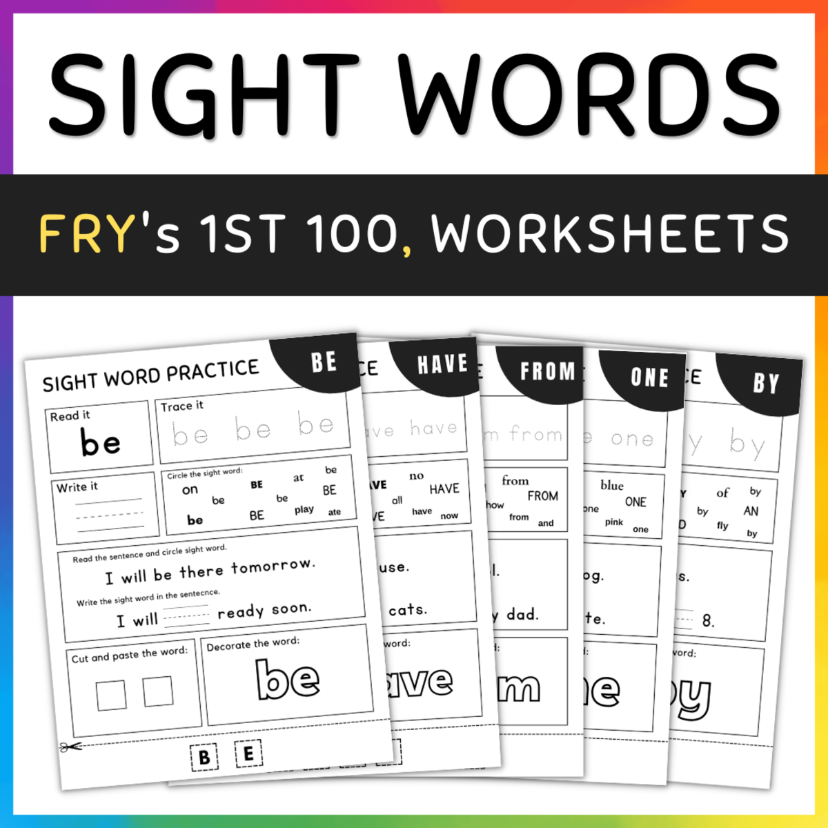 An educational teaching resource from TeacherYouWant entitled 1st 100 Fry Sight Words Worksheets & Activities, #21-30, SET 1 downloadable at Teach Simple.