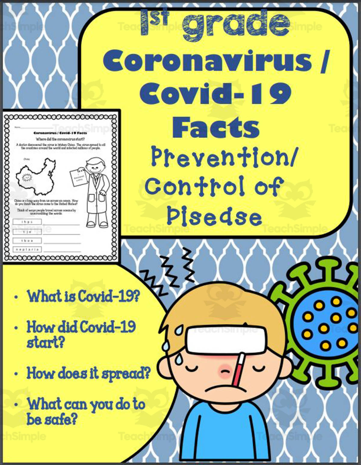 An educational teaching resource from K-5 Treasures entitled 1st grade Coronavirus / Covid-19 Facts downloadable at Teach Simple.