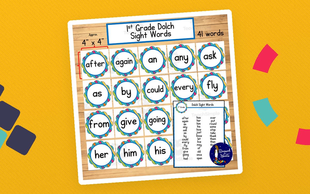 An educational teaching resource from Soumara Siddiqui entitled 1st Grade Dolch Sight Words Word Wall downloadable at Teach Simple.