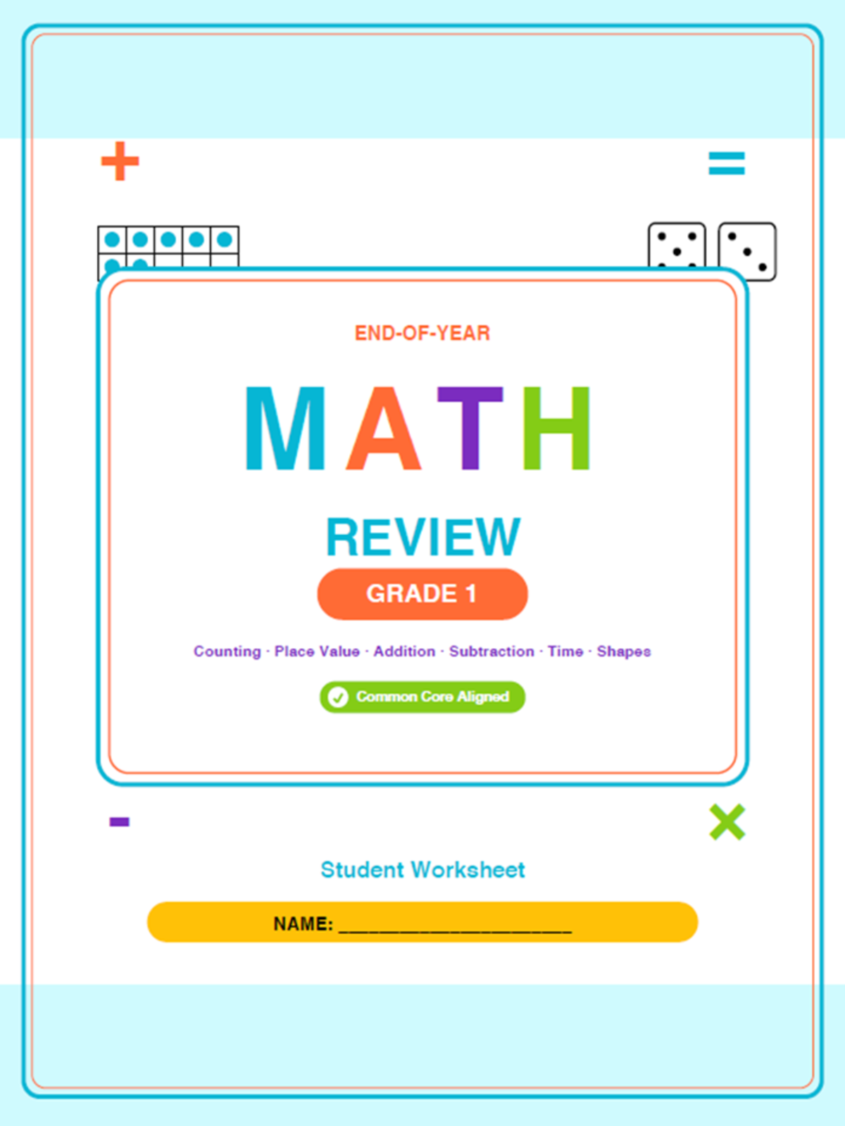 An educational teaching resource from Bright Classroom Ideas Marketplace entitled 1st Grade End of Year Math Review Worksheets & Games downloadable at Teach Simple.