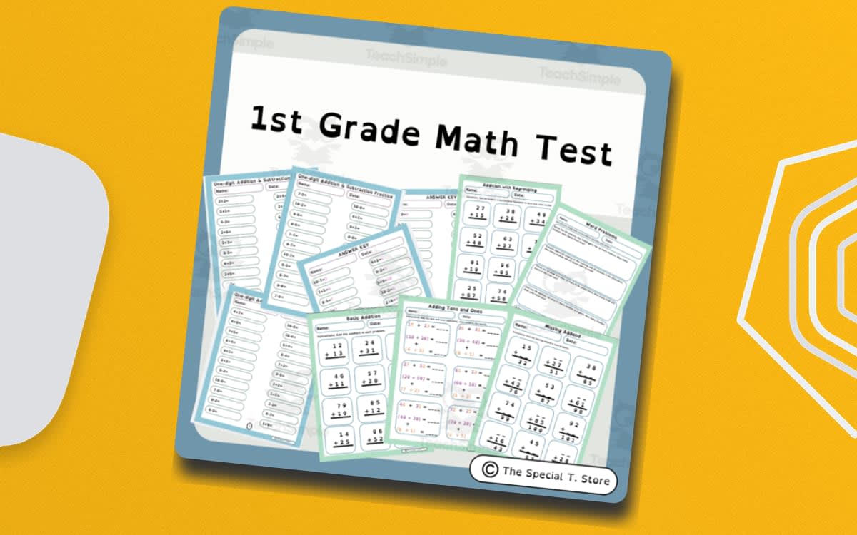 An educational teaching resource from The Special T. Store entitled 1st Grade Maths Test downloadable at Teach Simple.