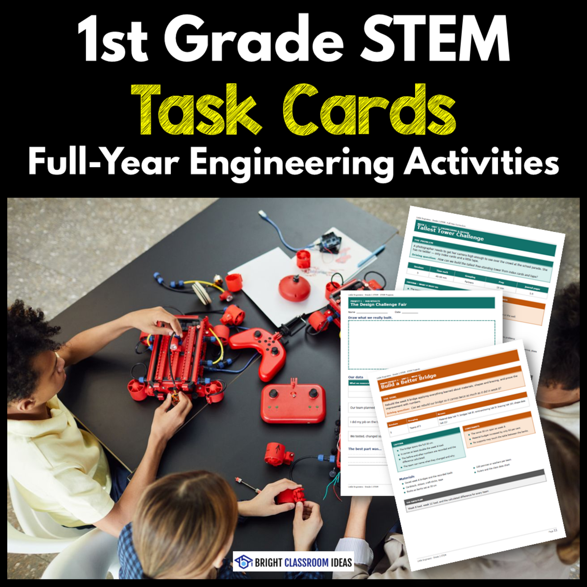 1st Grade STEM Task Cards | Full-Year Engineering Activities preview